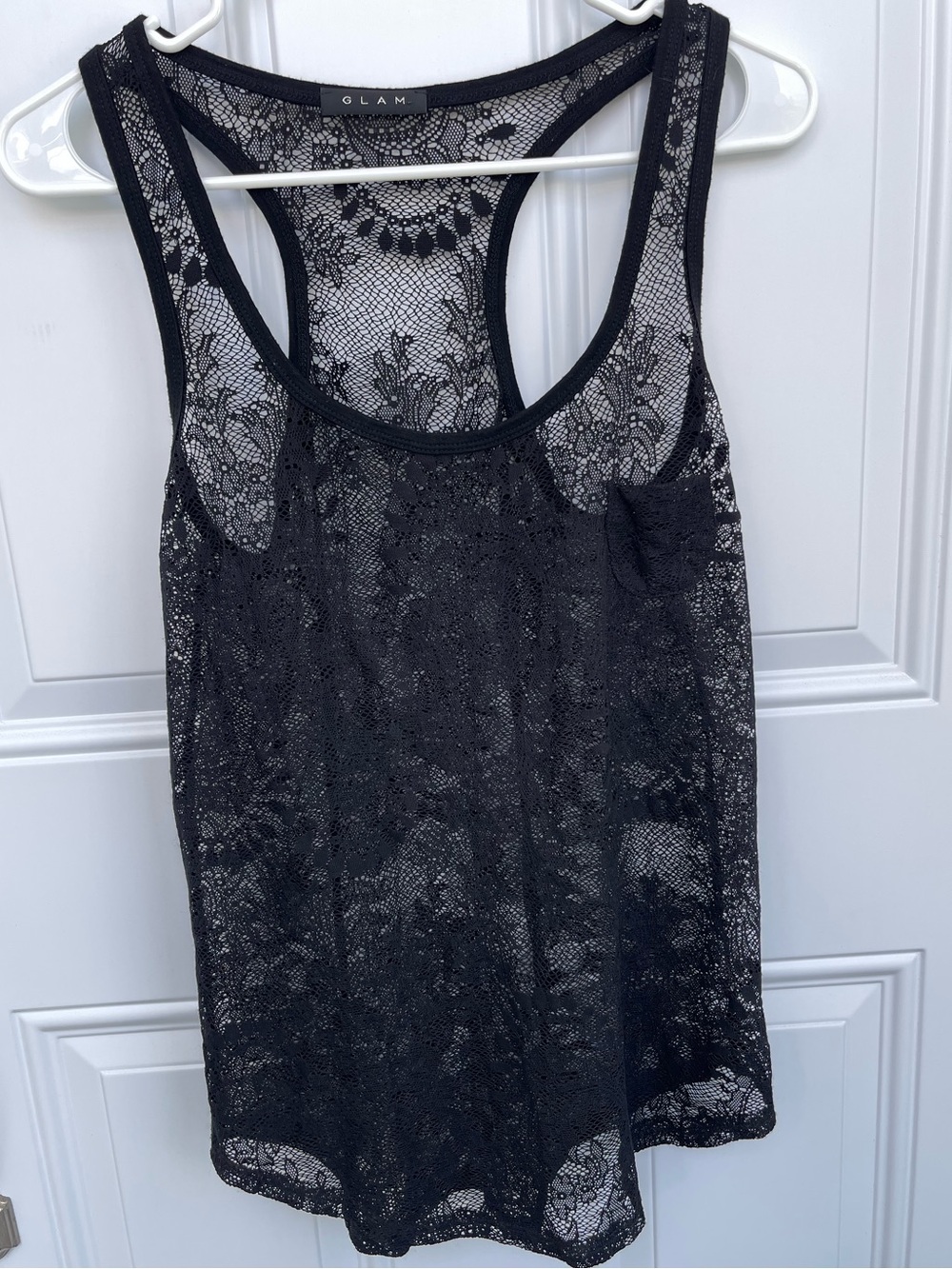 Glam Black Lace Swim Cover Up Tank Top Medium